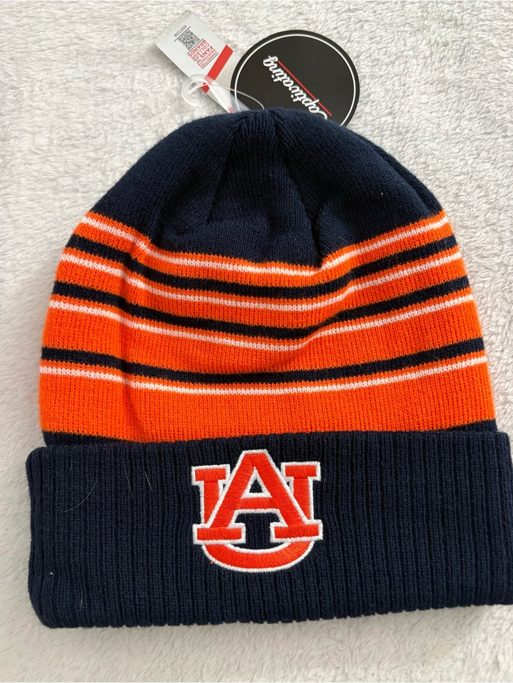 Auburn Tigers Captivating Striped Cuffed Knit Beanie Hat Navy Orange NWT